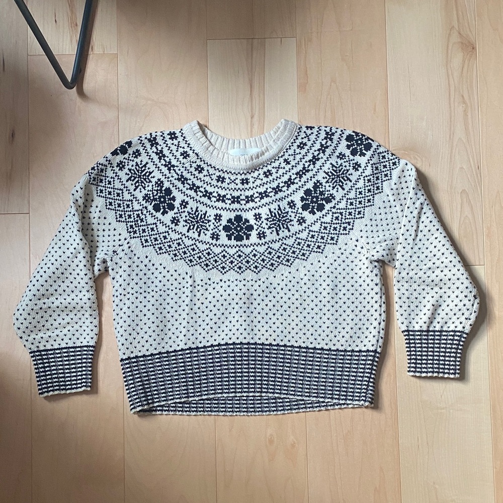 THE GREAT. Cream and Black Fair Isle Crew Sweater